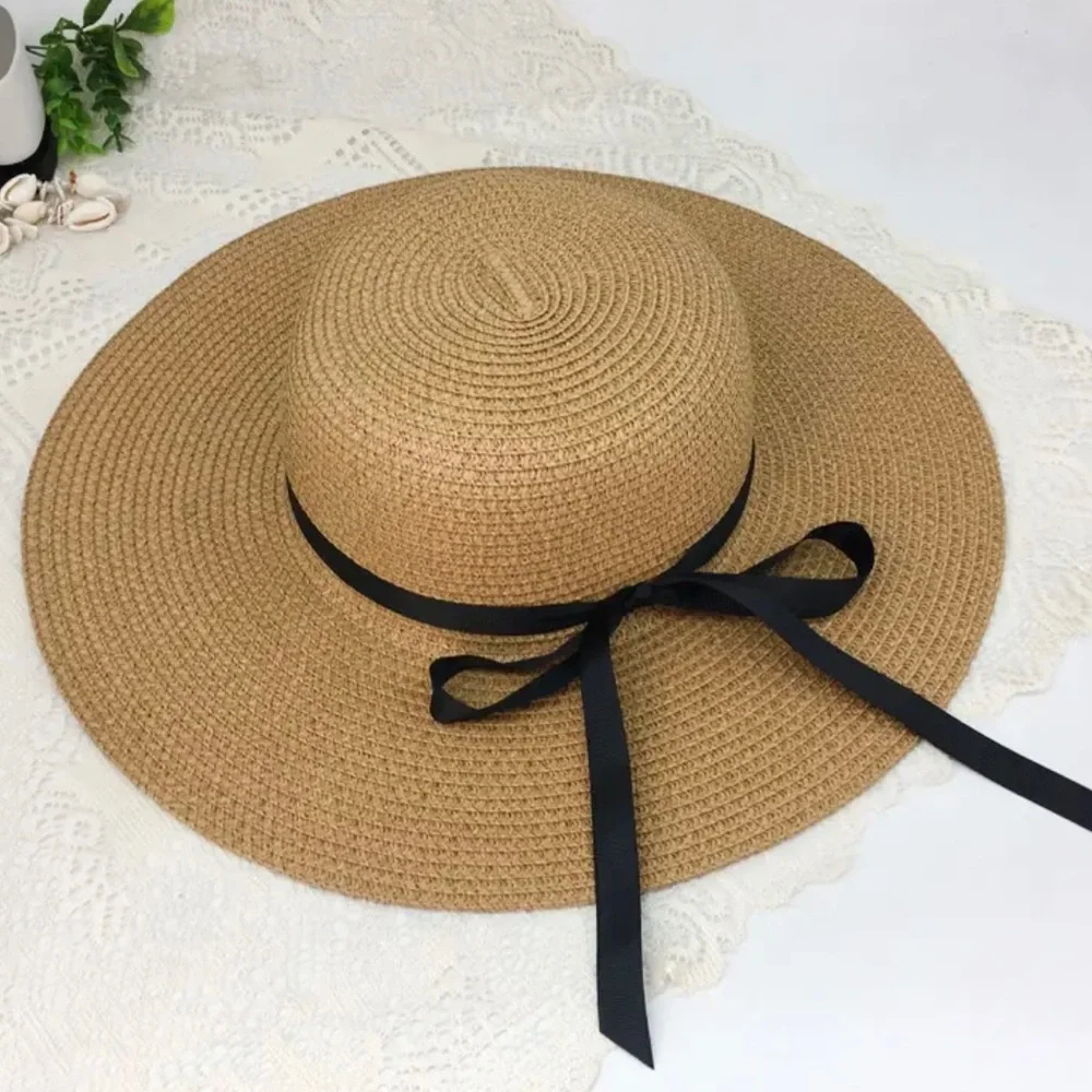 WIDE BRIM SUN HAT IN PINK, KHAKI OR NATURAL WITH‎ A BLACK RIBBON-NEW